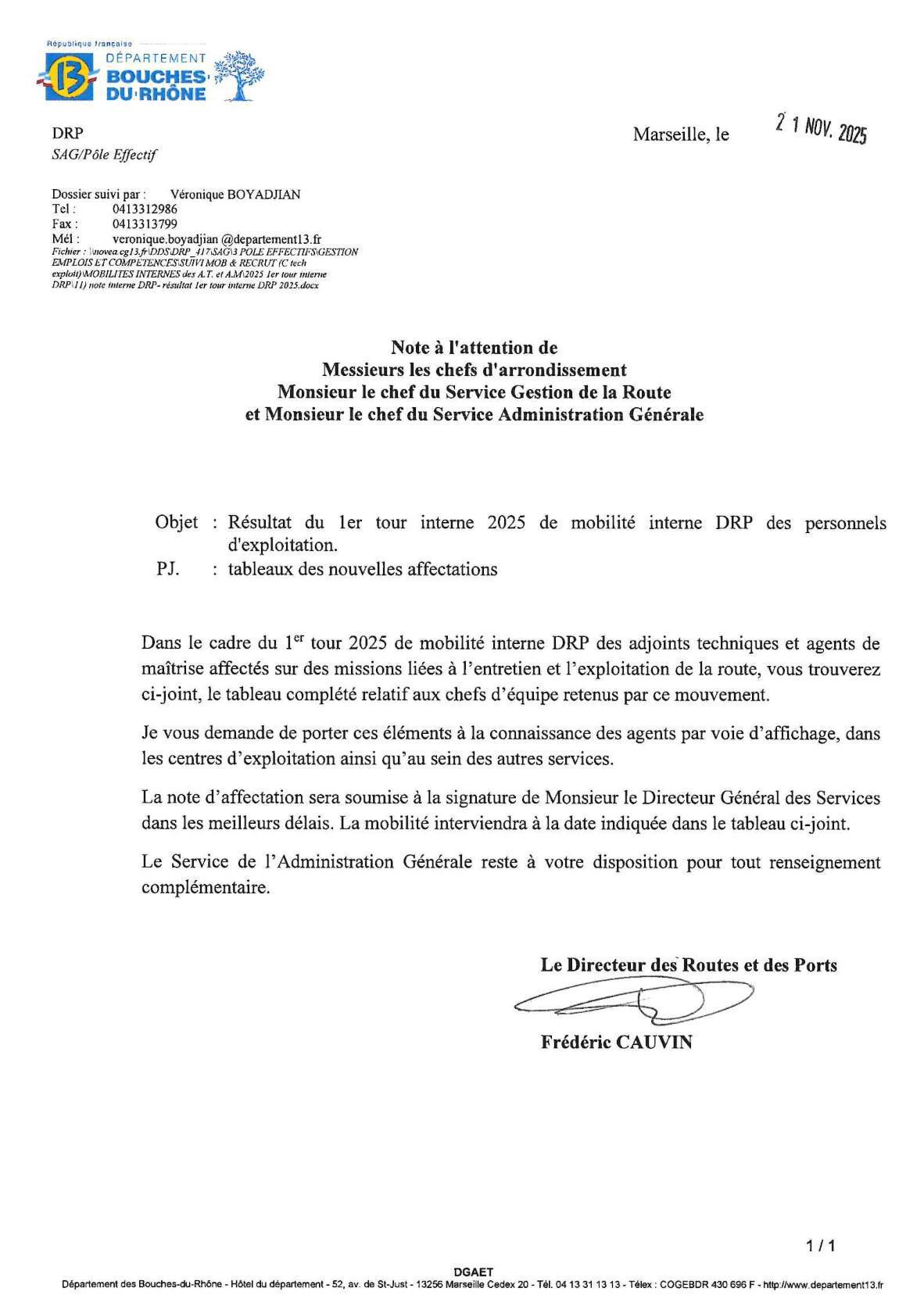 Résultats 1er tour interne de mobilité DRP 2025 / CD13