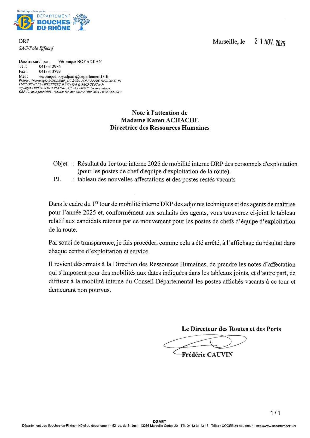 Résultats 1er tour interne de mobilité DRP 2025 / CD13 Résultats 1er tour interne de mobilité DRP 2025 / CD13