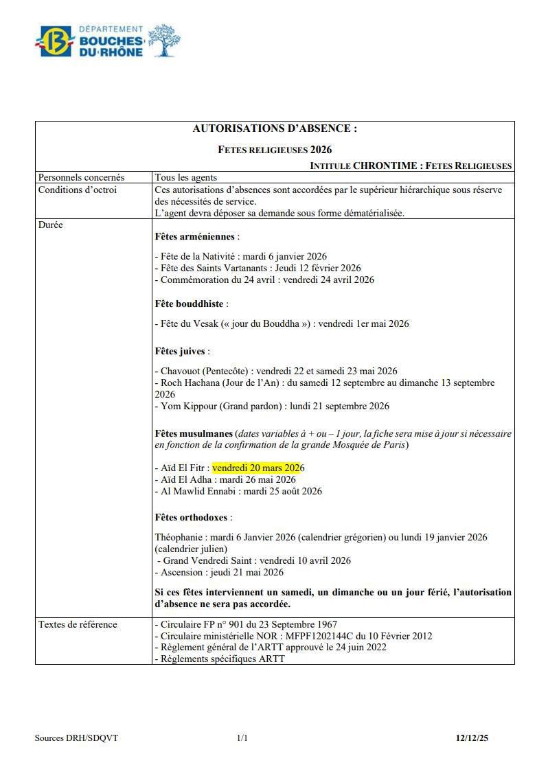 JOURS RELIGIEUX 2026 / CD13