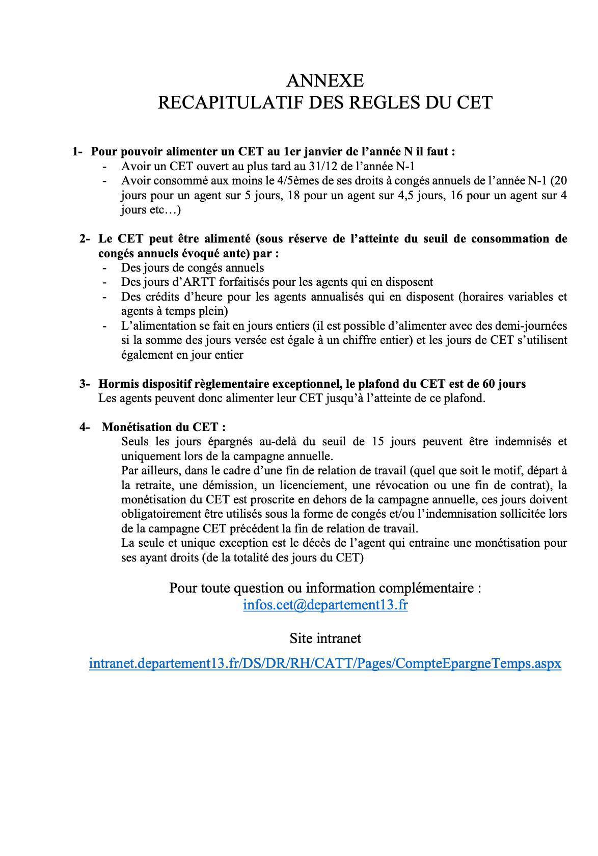 REGLES DU CET / REPORT DE CONGES 2025 / CD13