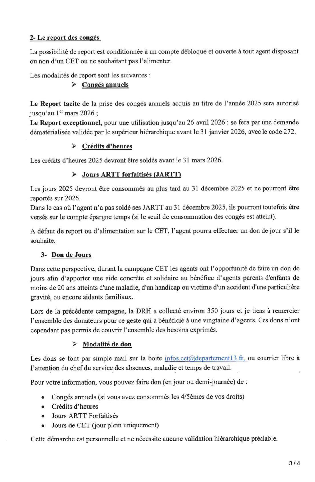 REGLES DU CET / REPORT DE CONGES 2025 / CD13