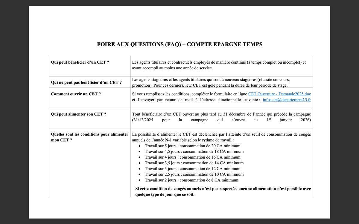 REGLES DU CET / REPORT DE CONGES 2025 / CD13