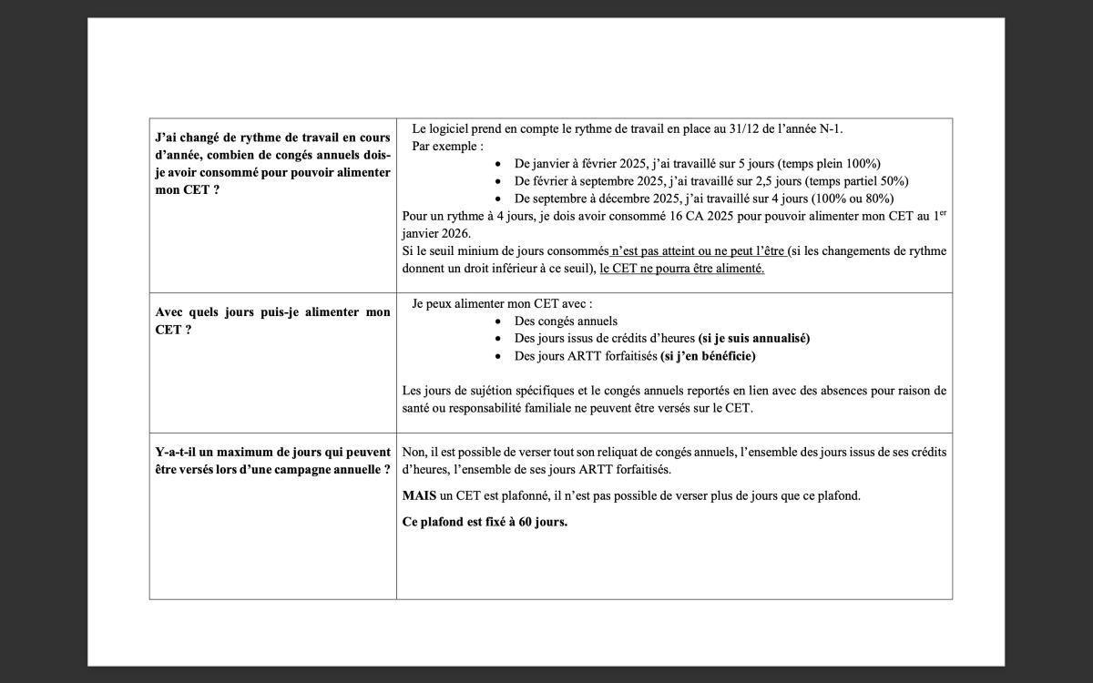 REGLES DU CET / REPORT DE CONGES 2025 / CD13