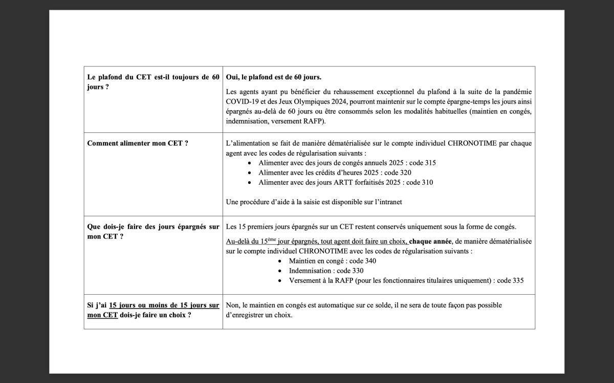 REGLES DU CET / REPORT DE CONGES 2025 / CD13