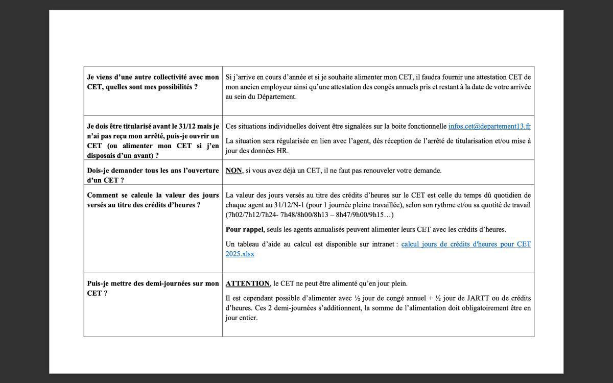 REGLES DU CET / REPORT DE CONGES 2025 / CD13