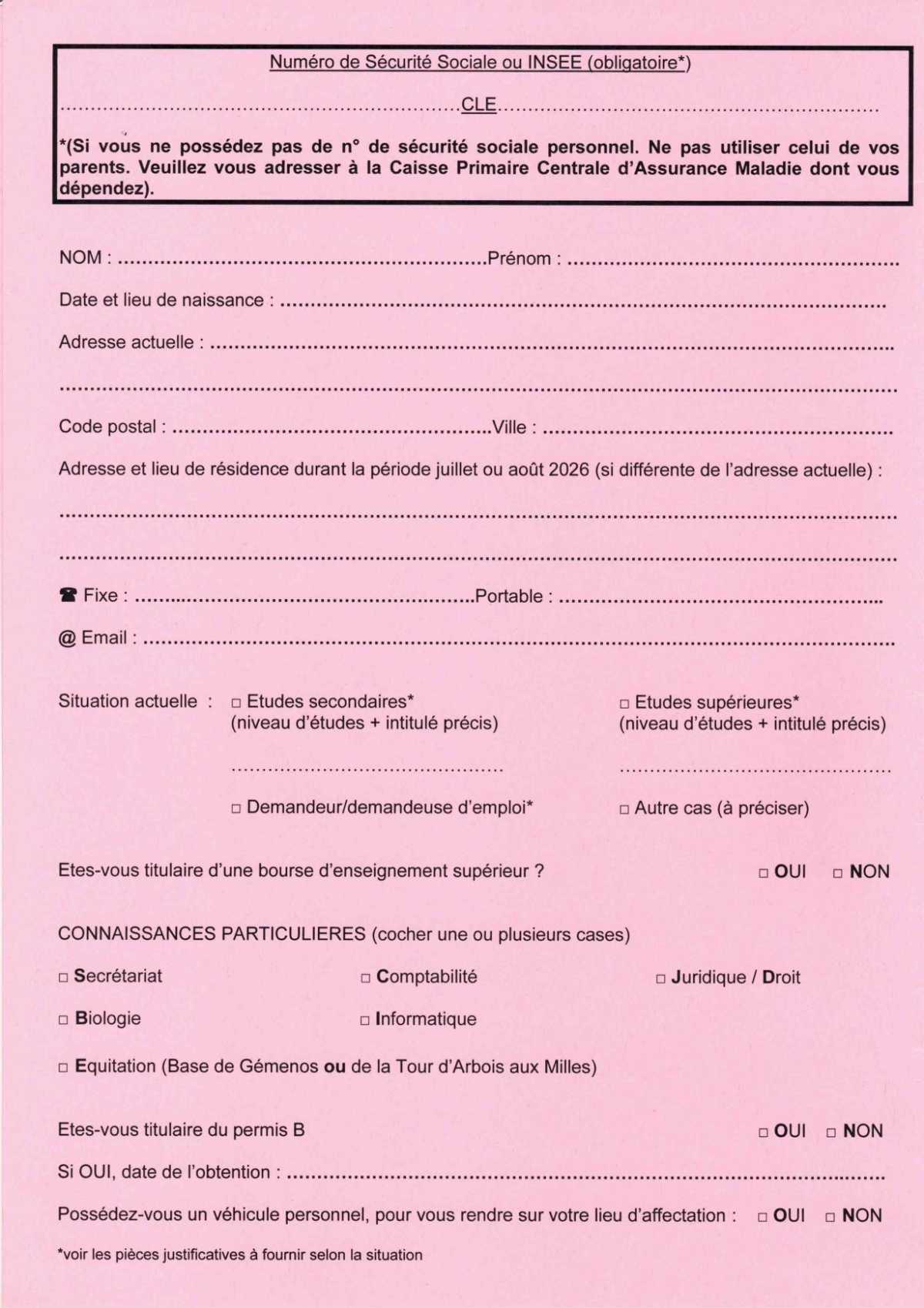 DEMANDE D'EMPLOI SAISONNIER 2026 / CD13