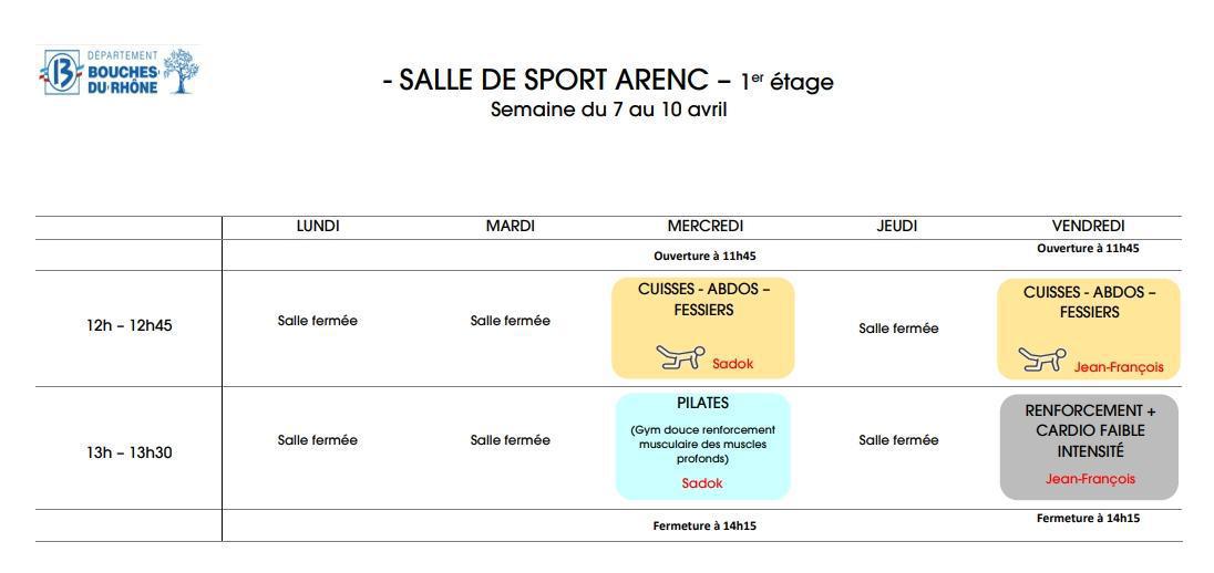 SALLES DE SPORT / HD13 ET ARENC / SEMAINE EN COURS