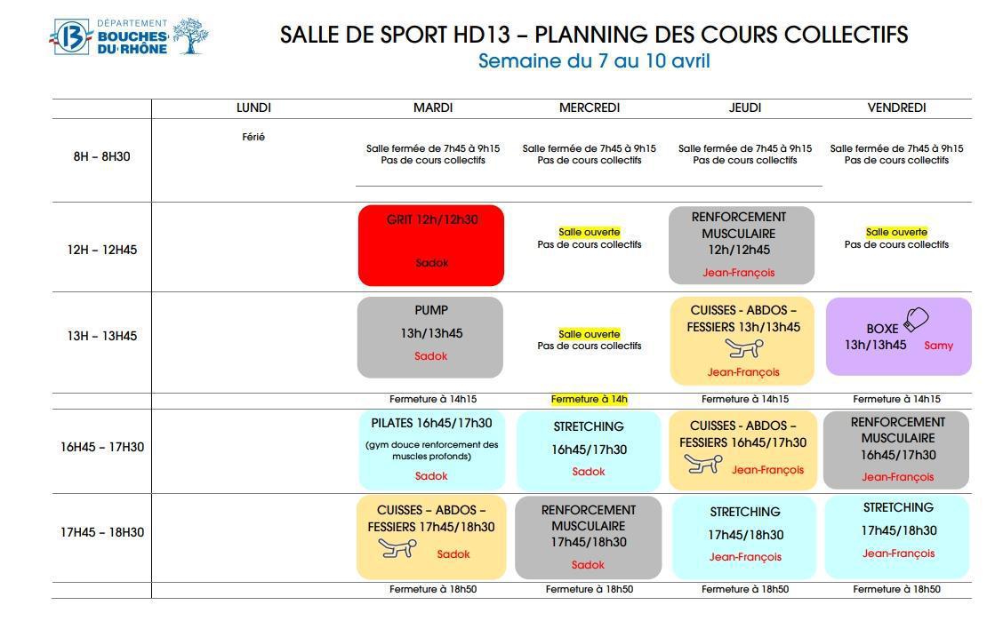 SALLES DE SPORT / HD13 ET ARENC / SEMAINE EN COURS