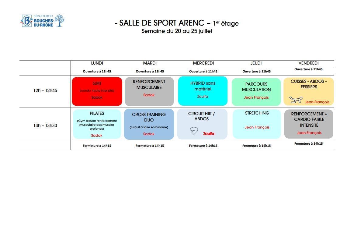 SALLES DE SPORT / HD13 ET ARENC / SEMAINE EN COURS