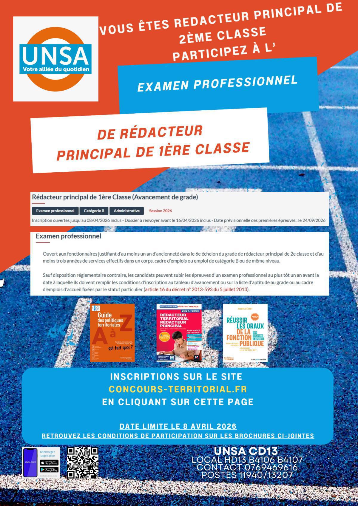 EXAMEN PROFESSIONNEL REDACTEUR PRINCIPAL DE 1ère CLASSE / AVANCEMENT DE GRADE / Inscriptions ouvertes jusqu'au 08/04/2026 inclus - Dossier à renvoyer avant le 16/04/2026 inclus - Date prévisionnelle des premières épreuves : le 24/09/2026