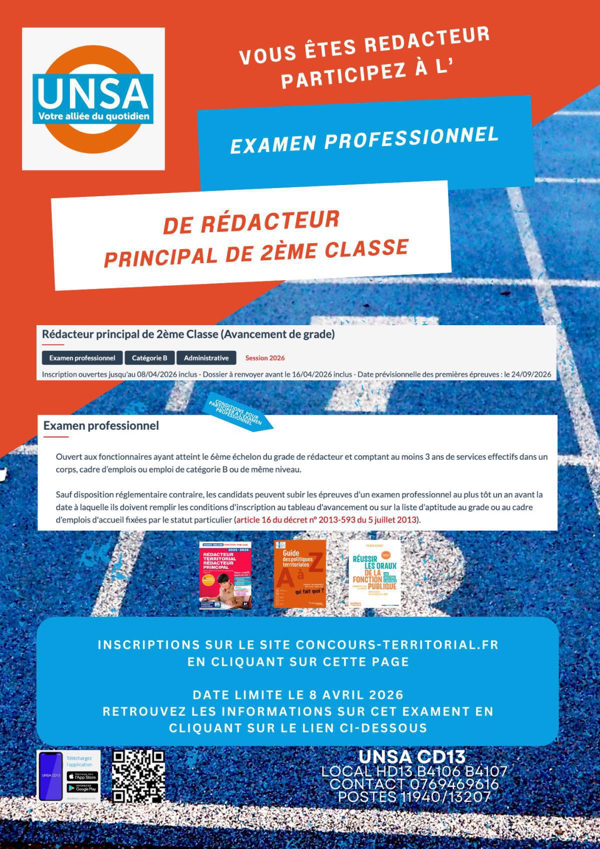EXAMEN PROFESSIONNEL REDACTEUR PRINCIPAL DE 2ème CLASSE / AVANCEMENT DE GRADE / Inscriptions ouvertes jusqu'au 08/04/2026 inclus - Dossier à renvoyer avant le 16/04/2026 inclus - Date prévisionnelle des premières épreuves : le 24/09/2026026