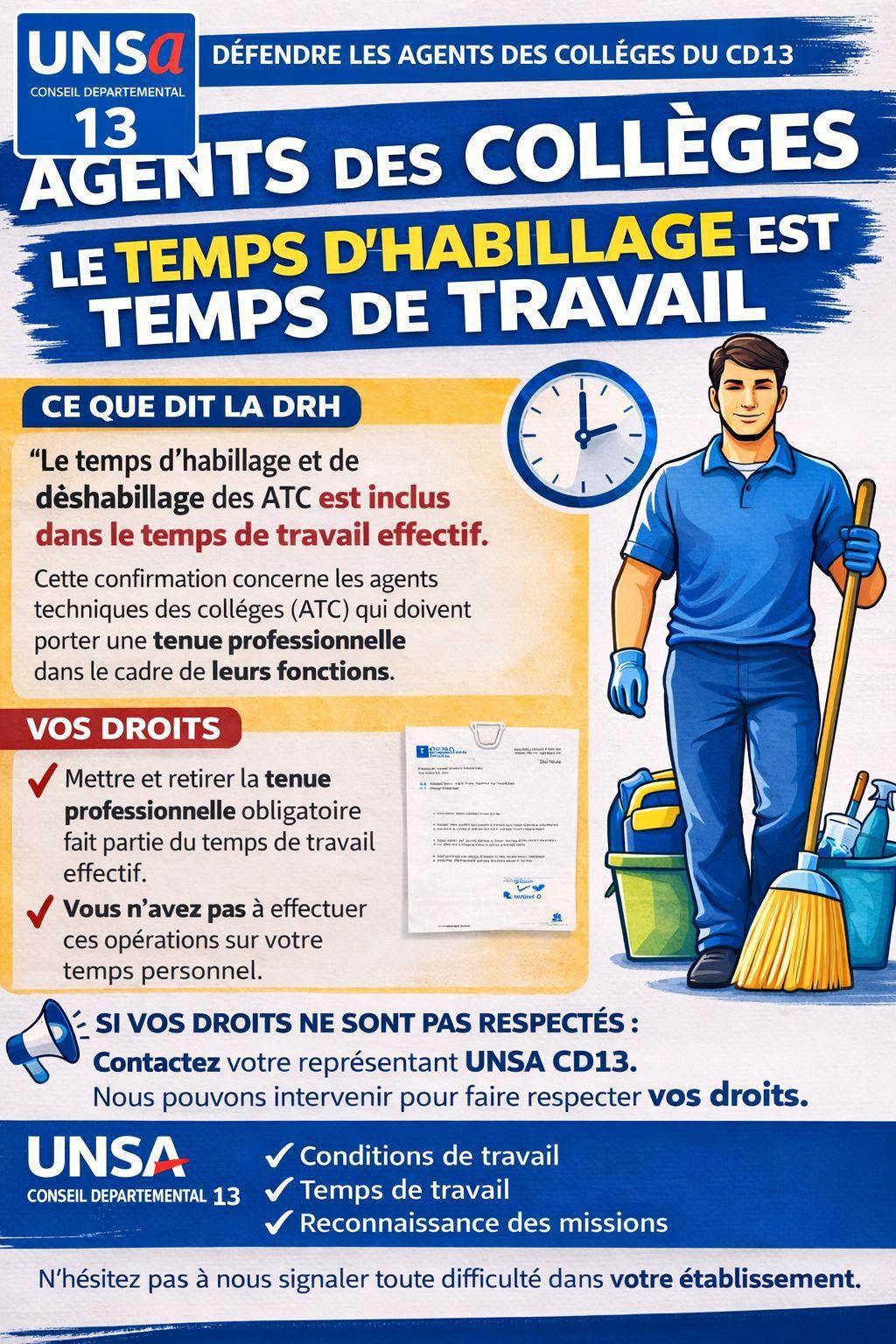 RAPPEL / AGENTS DES COLLEGES / LE TEMPS D'HABILLAGE = TEMPS DE TRAVAIL / CD13