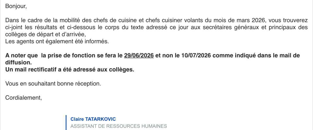 RESULTATS MOBILITE 03/2026 - CHEFS DE CUISINE ET CHEFS CUISINE VOLANTS / COLLEGES / CD13
