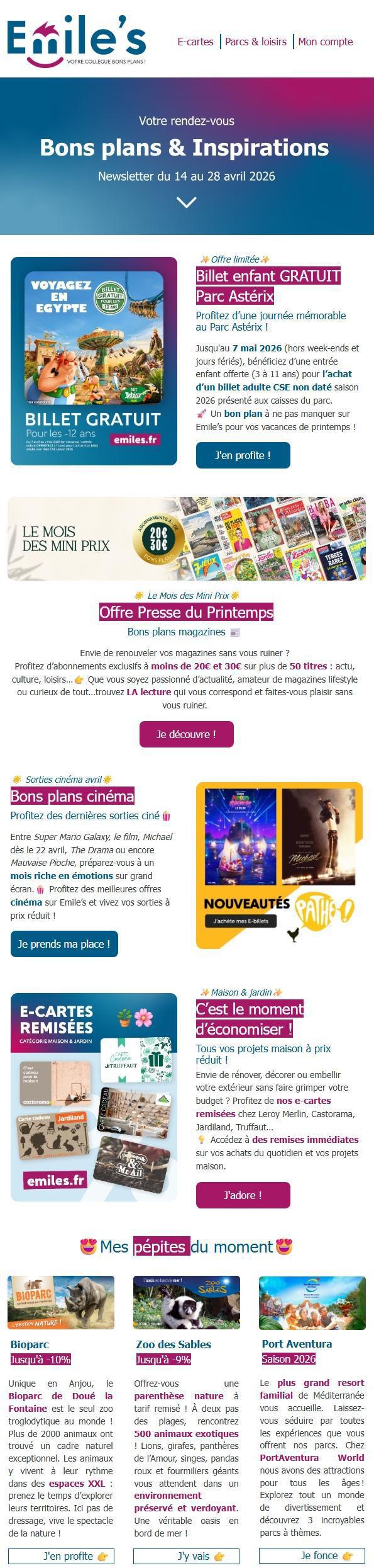 EMILE'S Newsletter du 14 au 28 avril 2026