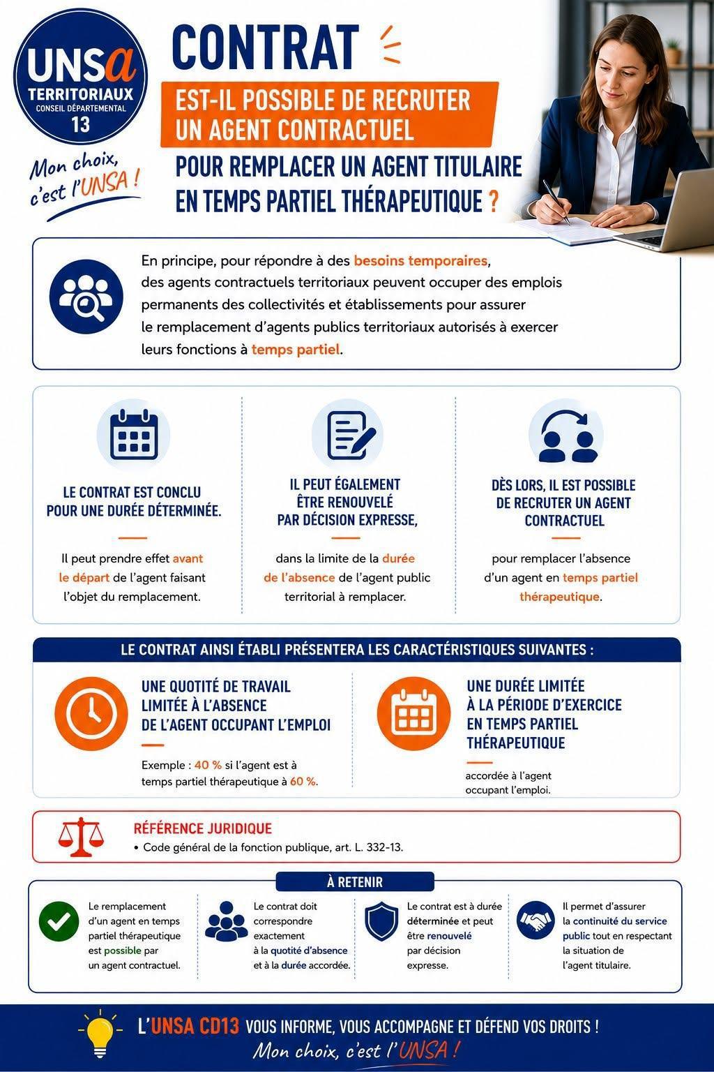 CONTRAT : " est-il possible de recruter un agent contractuel pour remplacer un agent tiutlaire en temps partiel pour raison thérapeutique ?"
