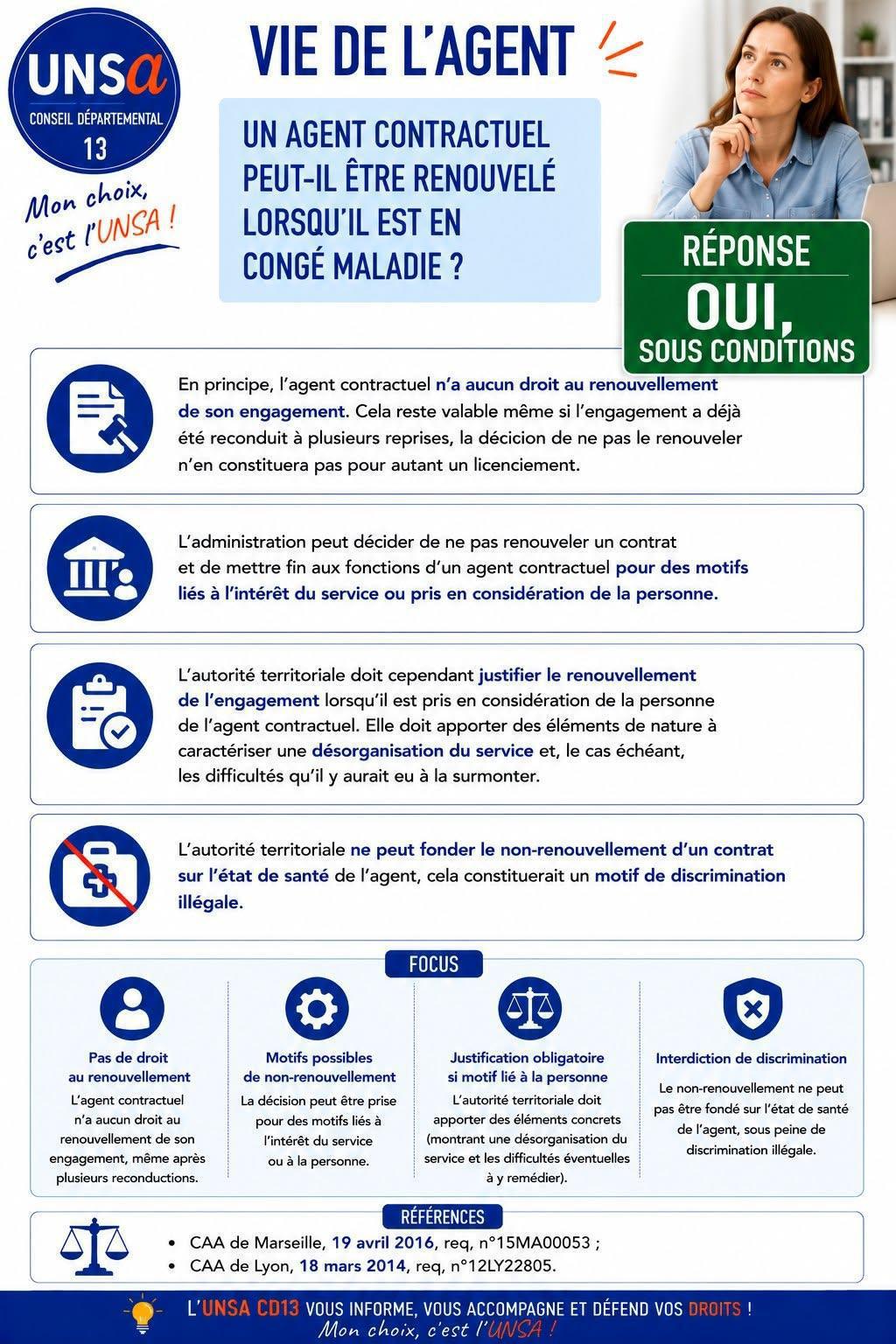 VIE DE L' AGENT : "Un agent contractuele peut-il être renouvelé lorsqu'il est en congé maladie ?"