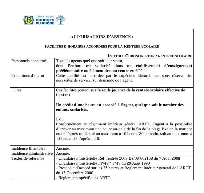 RENTREE SCOLAIRE / FACILITE D'HORAIRE ACCORDEE POUR ACCOMPAGNER VOS ENFANTS
