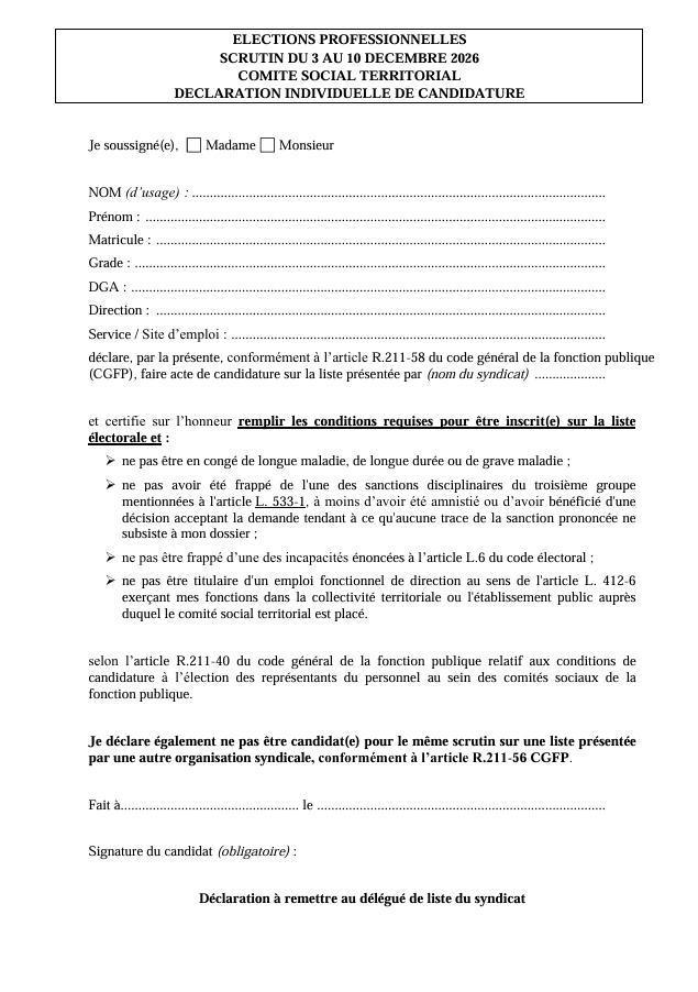 ELECTIONS PROFESSIONNELLES 2026 PORTEZ-VOUS CANDIDAT EN POSITION NON ELIGIBLE OU EN POSITION ELIGIBLE !
