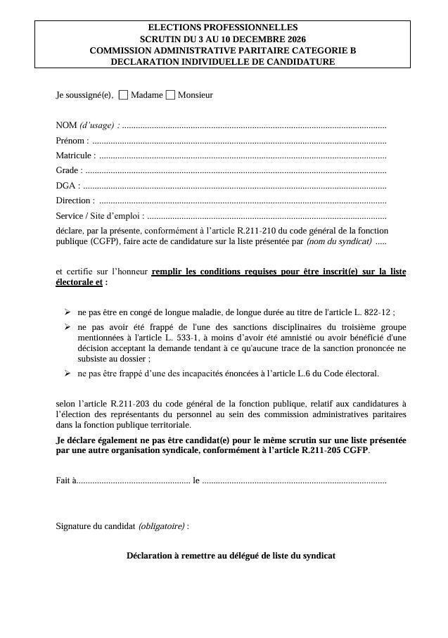 ELECTIONS PROFESSIONNELLES 2026 PORTEZ-VOUS CANDIDAT EN POSITION NON ELIGIBLE OU EN POSITION ELIGIBLE !