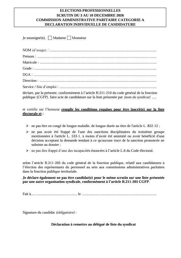 ELECTIONS PROFESSIONNELLES 2026 PORTEZ-VOUS CANDIDAT EN POSITION NON ELIGIBLE OU EN POSITION ELIGIBLE !