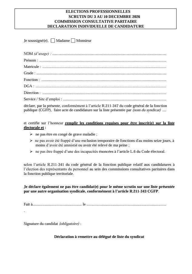 ELECTIONS PROFESSIONNELLES 2026 PORTEZ-VOUS CANDIDAT EN POSITION NON ELIGIBLE OU EN POSITION ELIGIBLE !