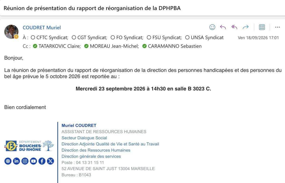 Réunion de présentation du rapport de réorganisation de la DPHPBA / CD13