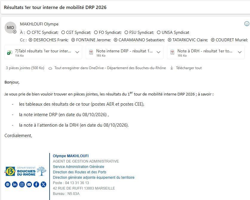 Résultats 1er tour interne de mobilité DRP 2026