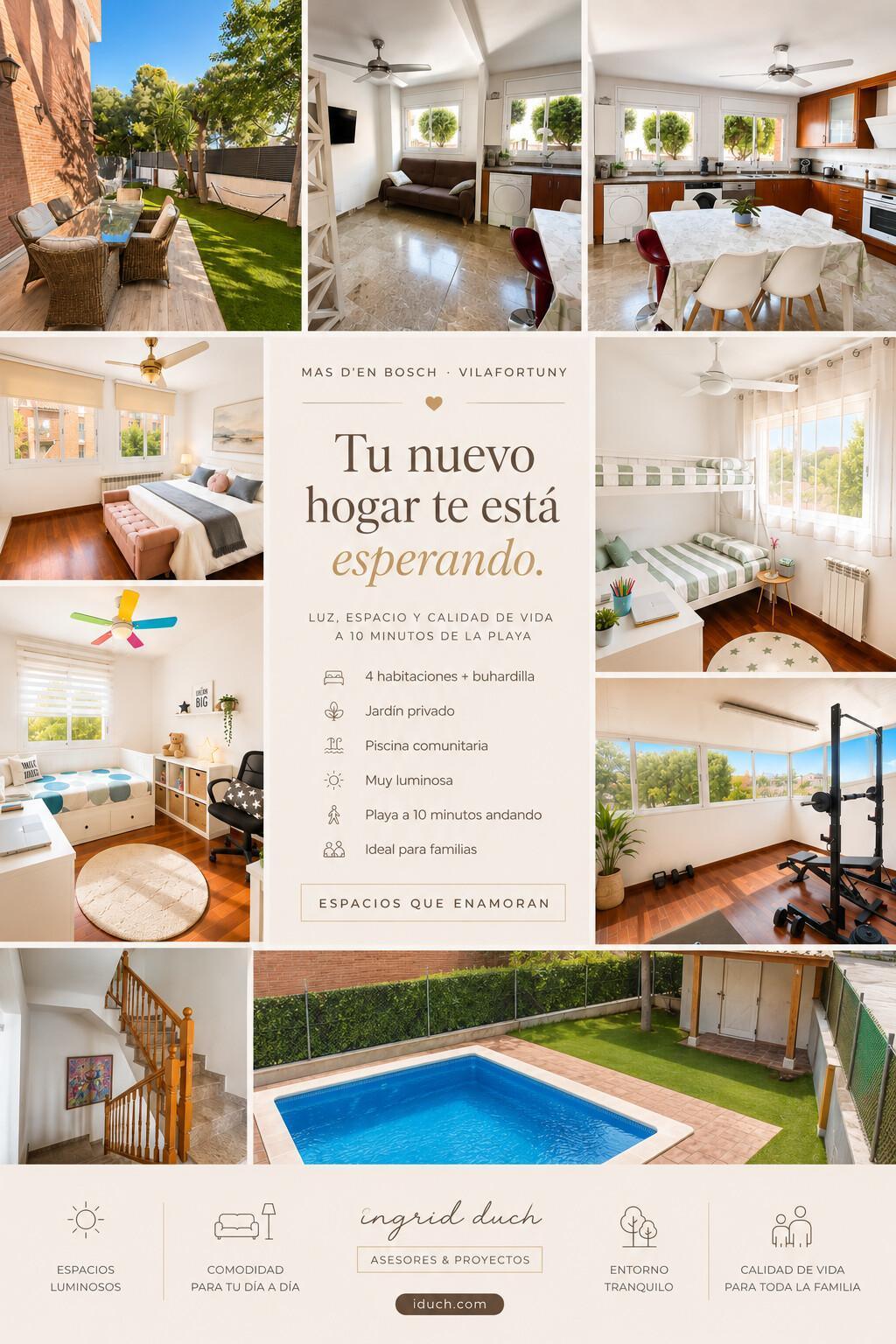 Luz, espacio y calidad de vida en Vilafortuny: 4 habitaciones, buhardilla y piscina