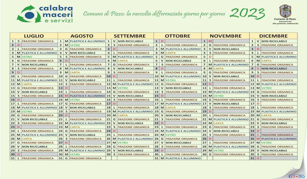 Calendario Differenziata