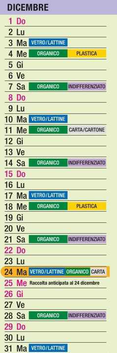 Calendario Raccolta Differenziata