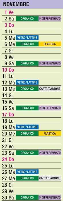 Calendario Raccolta Differenziata