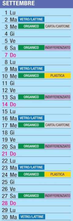 Calendario Raccolta Differenziata
