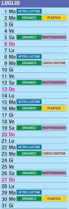 Calendario Raccolta Differenziata