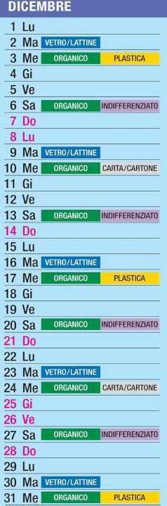 Calendario Raccolta Differenziata