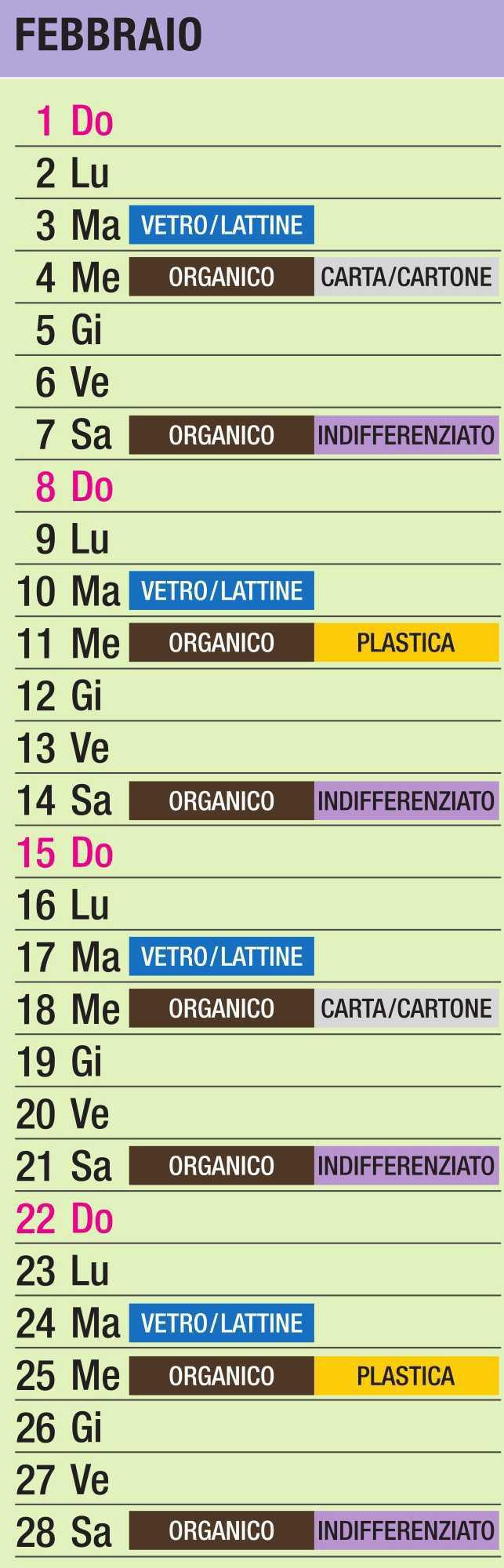 Calendario Raccolta Differenziata