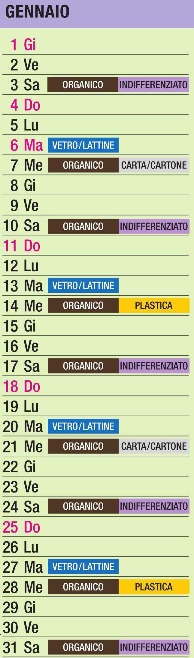 Calendario Raccolta Differenziata