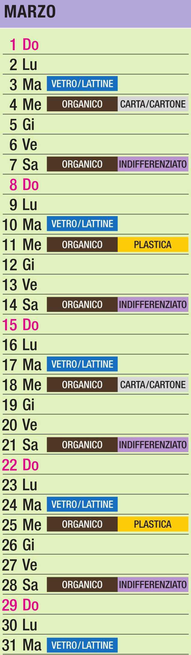 Calendario Raccolta Differenziata