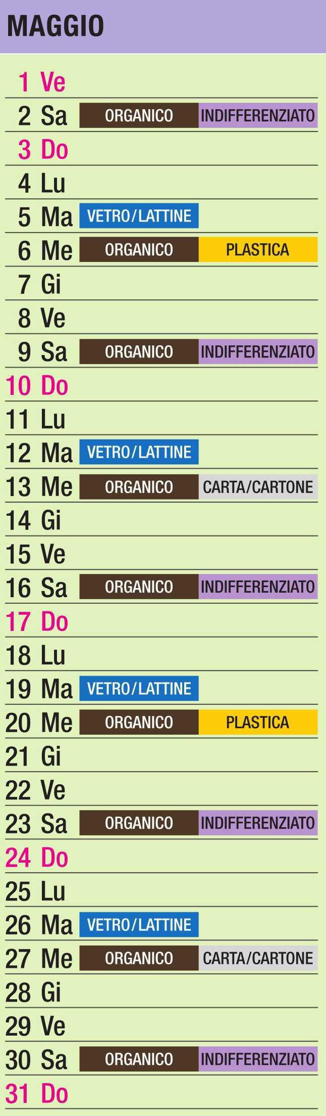Calendario Raccolta Differenziata