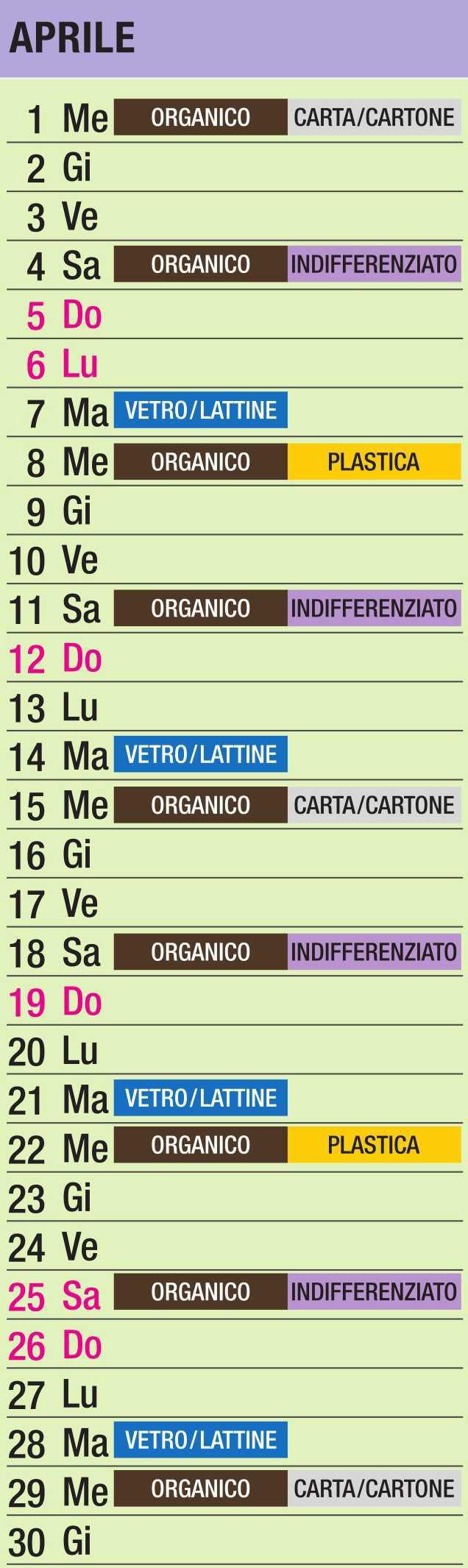 Calendario Raccolta Differenziata