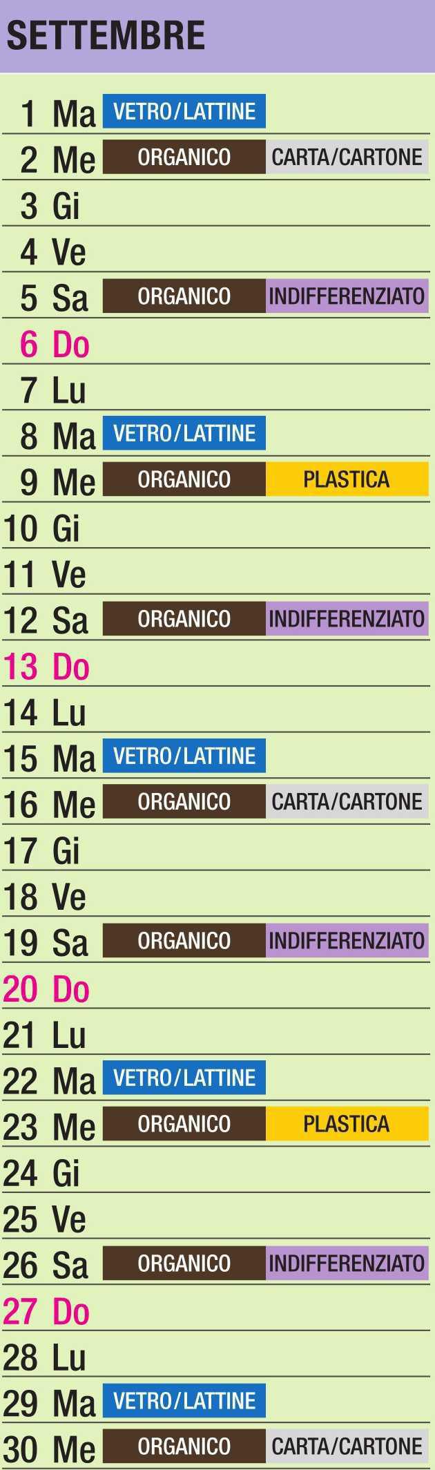 Calendario Raccolta Differenziata