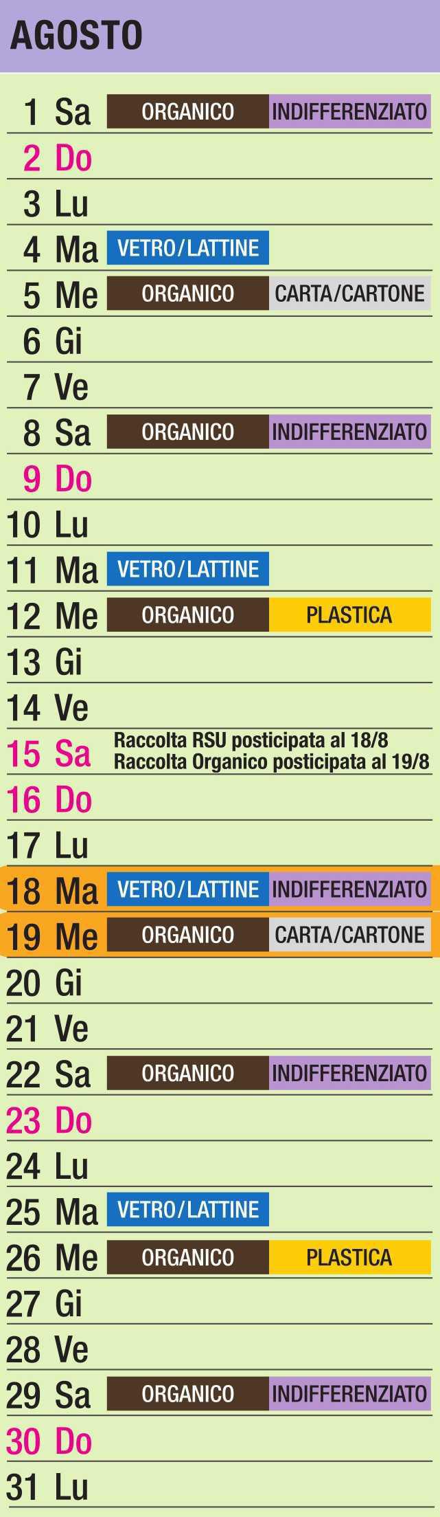 Calendario Raccolta Differenziata
