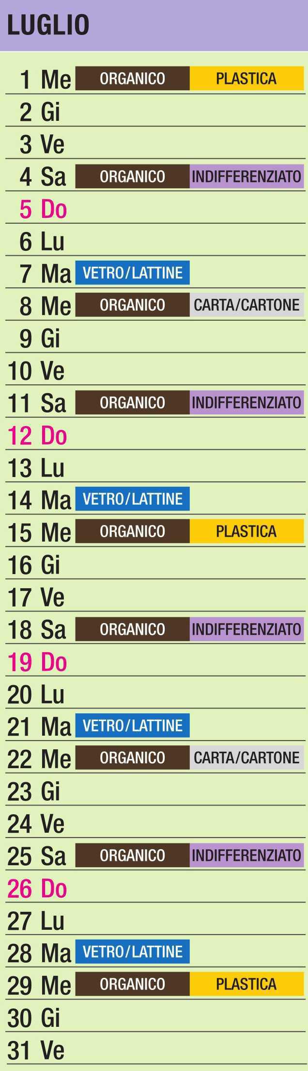 Calendario Raccolta Differenziata