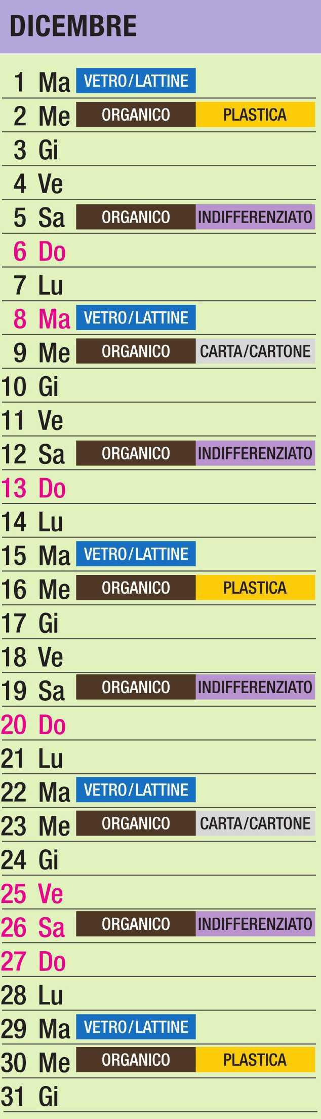 Calendario Raccolta Differenziata