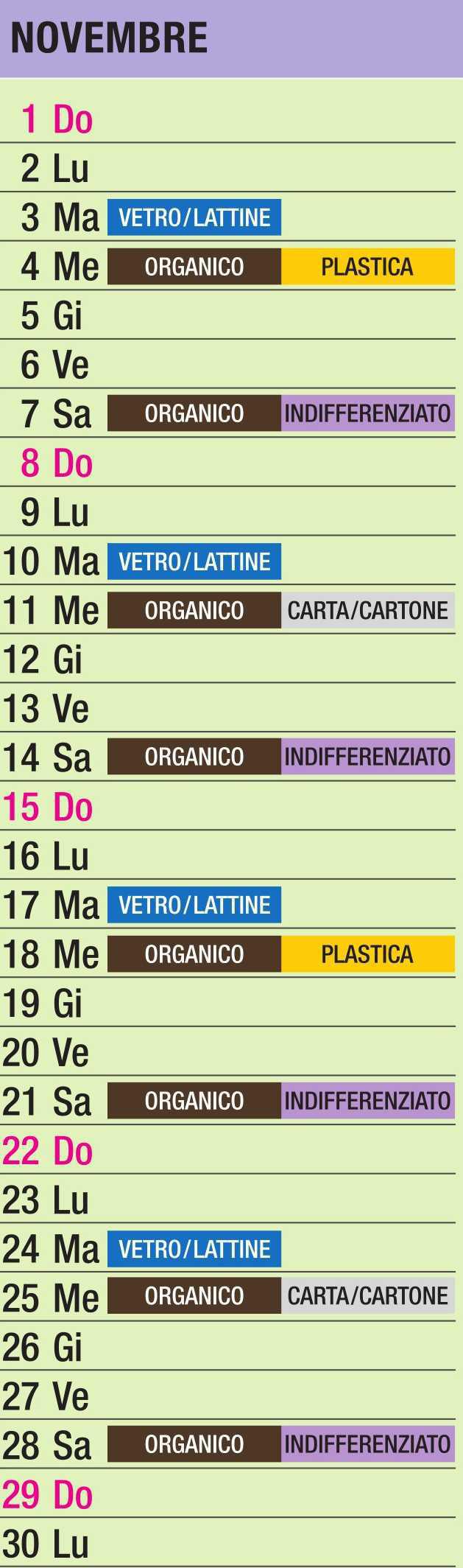 Calendario Raccolta Differenziata