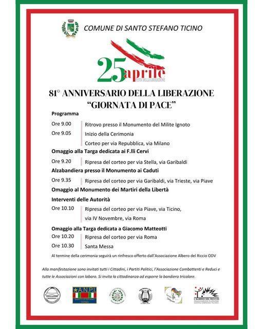 81° Anniversario della Liberazione "Giornata di Pace" (dalle ore 9.00) 81° Anniversario della Liberazione "Giornata di Pace" (dalle ore 9.00)