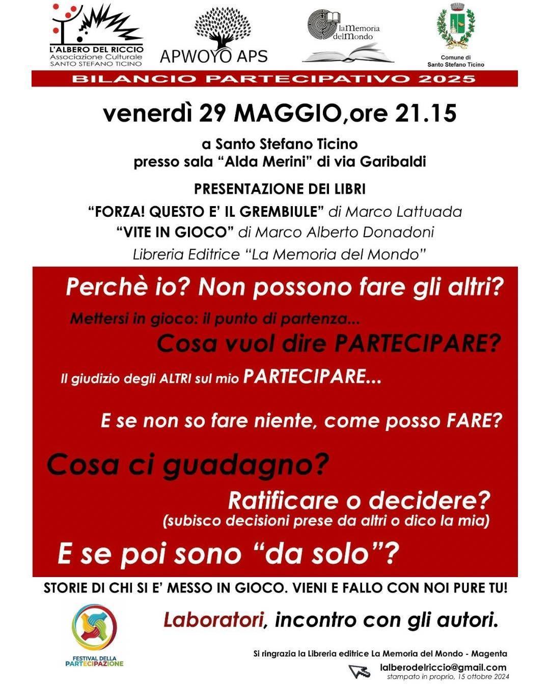 Presentazione dei libri “Forza! Questo è il grembiule” e “Vite in gioco” (Inizio ore 21:00)