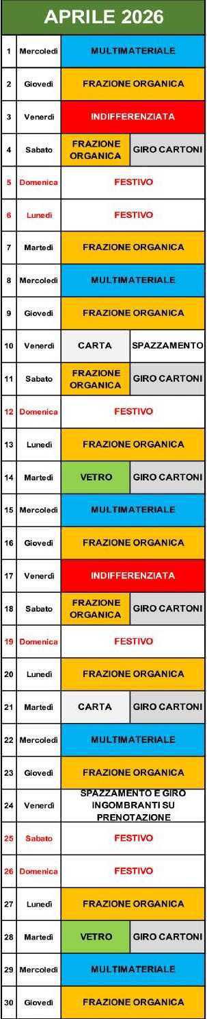 Calendario Porta a Porta