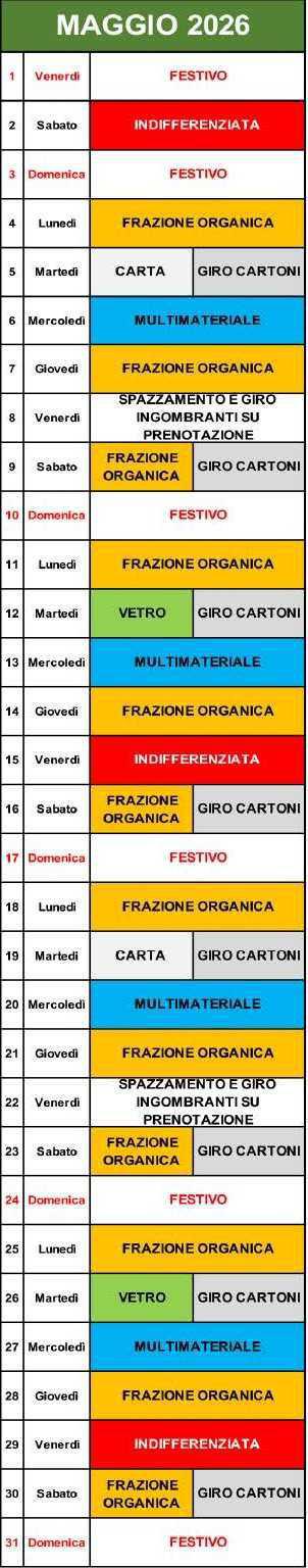 Calendario Porta a Porta