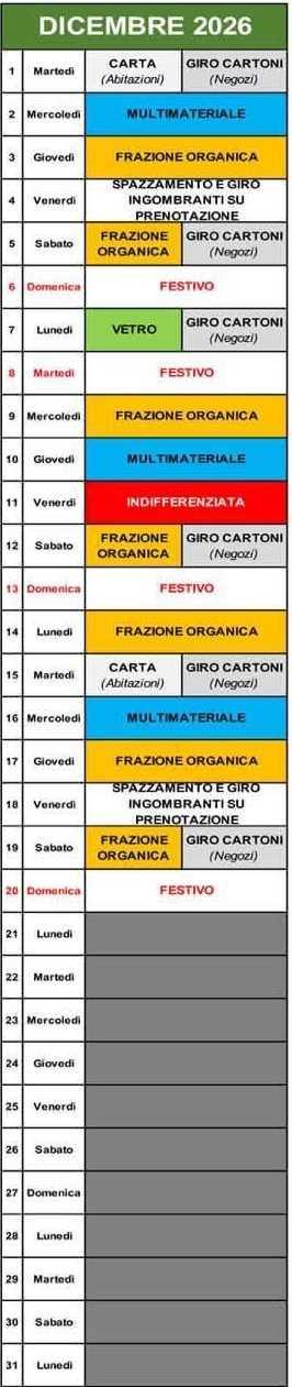 Calendario Porta a Porta
