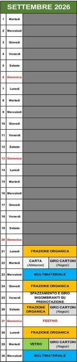 Calendario Porta a Porta